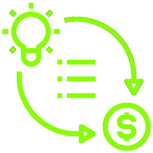 Icon of a ligth bulb with arrows pointing to a dollar sign